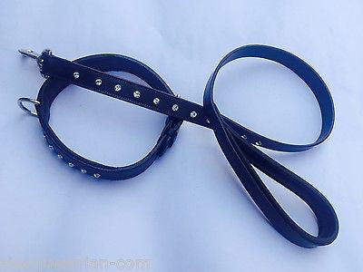 Havana Leather Dog Collar and lead matching crystals All Padded