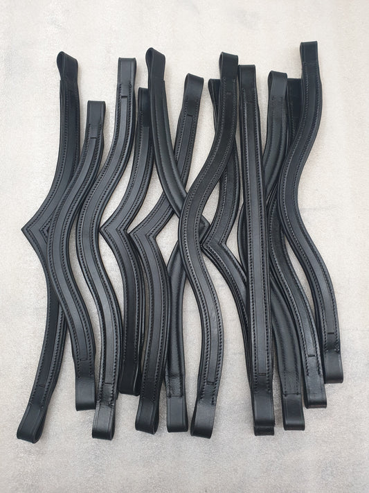 (Qty.12) 6 Black & 6 Havana Empty Channel Padded Leather Browbands for Bridles
