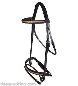 SIE Leather Gold Crystal Crank Bridle w Flash - all sizes