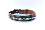 16" Turquoise Beads Padded Leather Dog Collars Made in USA Leather  - All Sizes