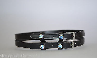 SIE English Leather Spur Straps - Blue Crystals