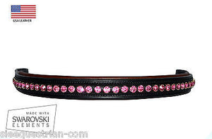 Straight Shape Pink Crystal Padded Leather Browband for Horse 15.5''