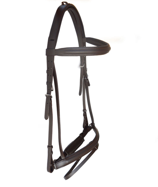 Havana Raised Dressage Designer Crown Crank Bridle with leather stopper reins