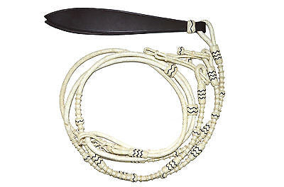 Hand Braided Natural Rawhide braided Show Romel Romal Rein with Leather Popper