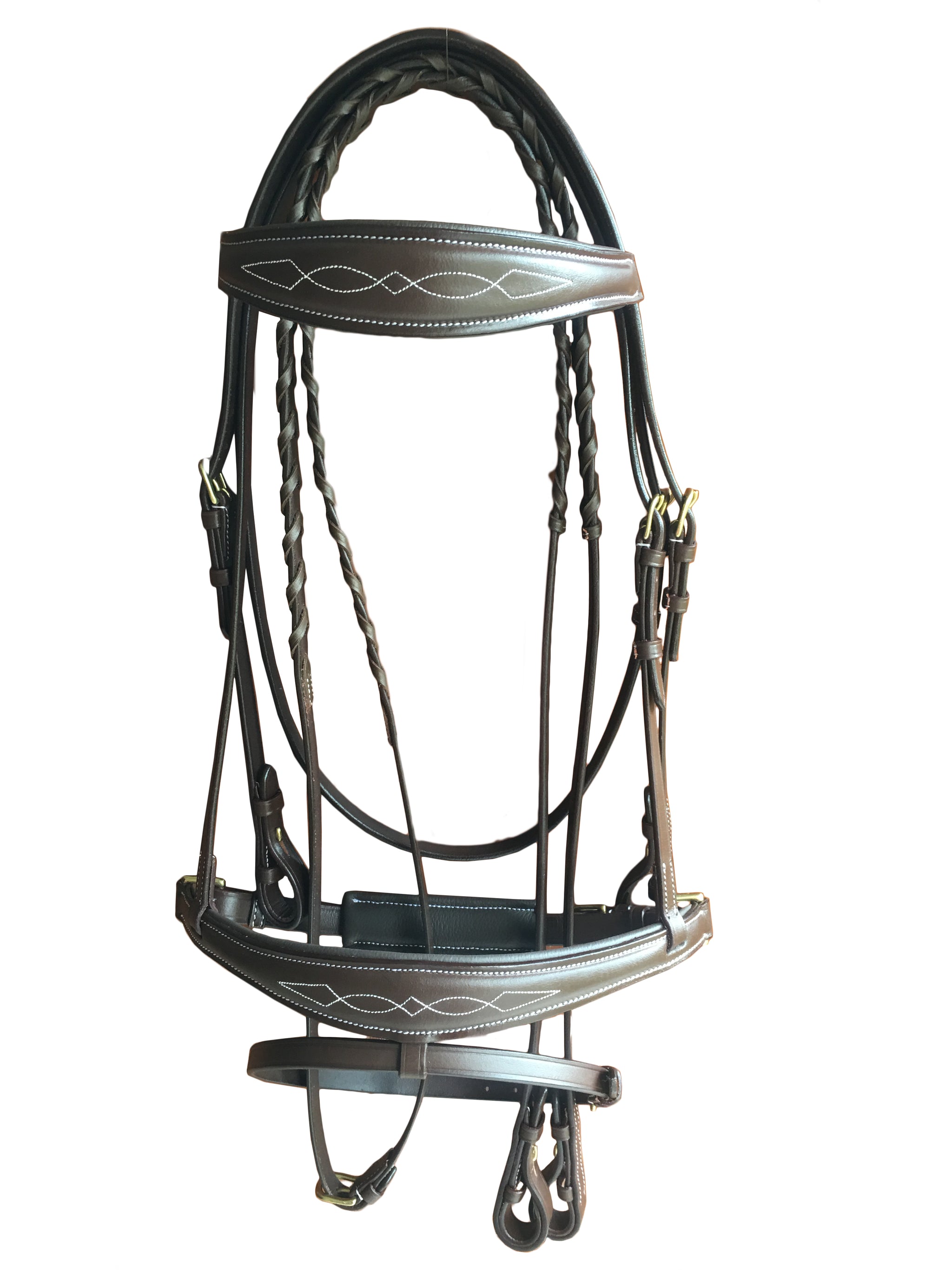 Padded Fancy Stitch Jump Bridle with Laced Reins and Flash Horse Bridles