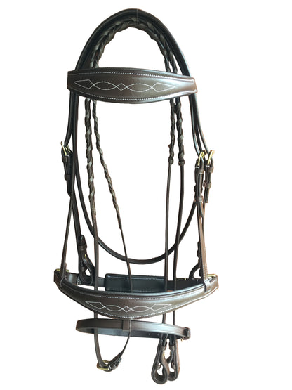 Padded Fancy Stitch Jump Bridle with Laced Reins and Flash Horse Bridles