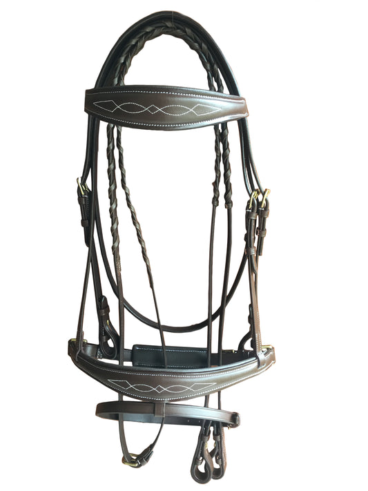 Padded Fancy Stitch Jump Bridle with Laced Reins and Flash Horse Bridles