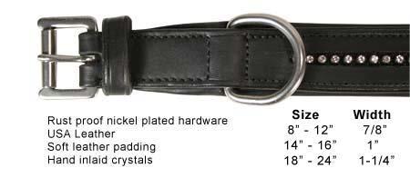 Crystal Padded Dog Collar USA Leather