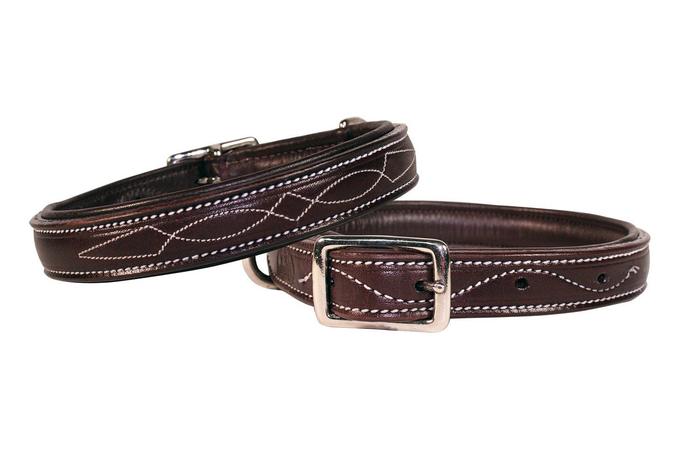 Padded Fancy Stitch Dog Collar USA Leather