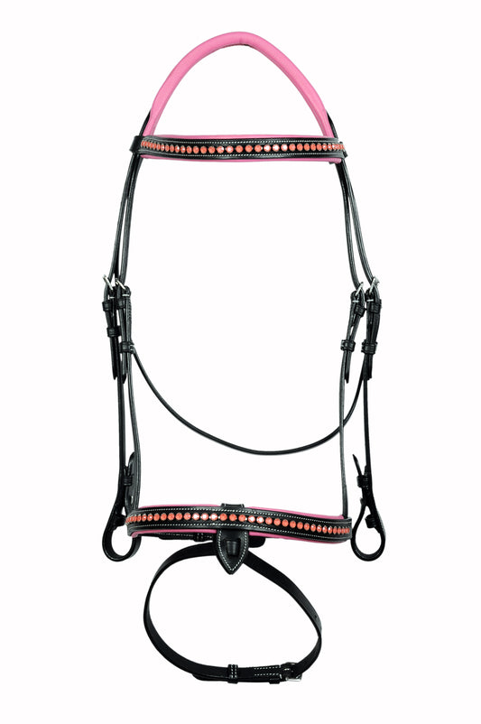 Pink Crystals Single Row Leather Show Bridle