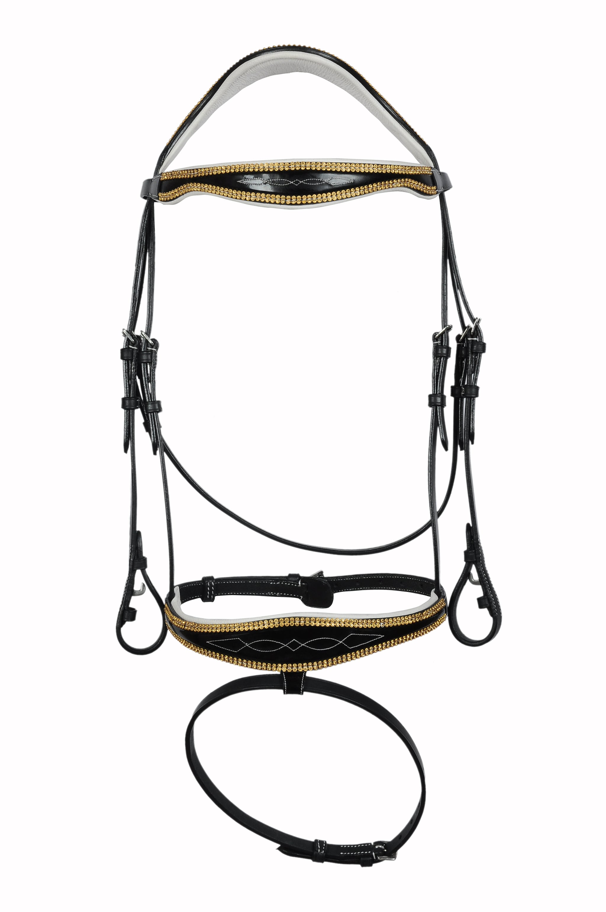 Unique Gold Sequinned Fancy Stitched Leather Bridle