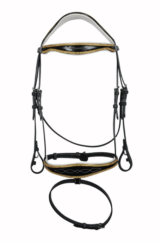 Unique Gold Sequinned Fancy Stitched Leather Bridle