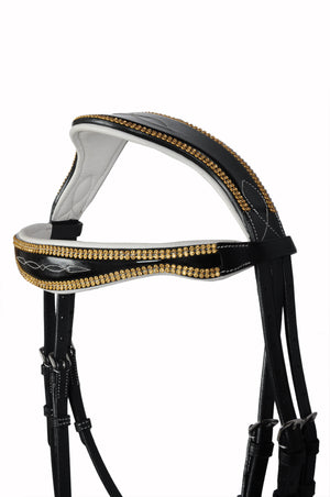 Unique Gold Sequinned Fancy Stitched Leather Bridle