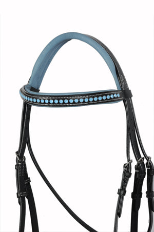 Blue Crystals Single Row Leather Show Bridle
