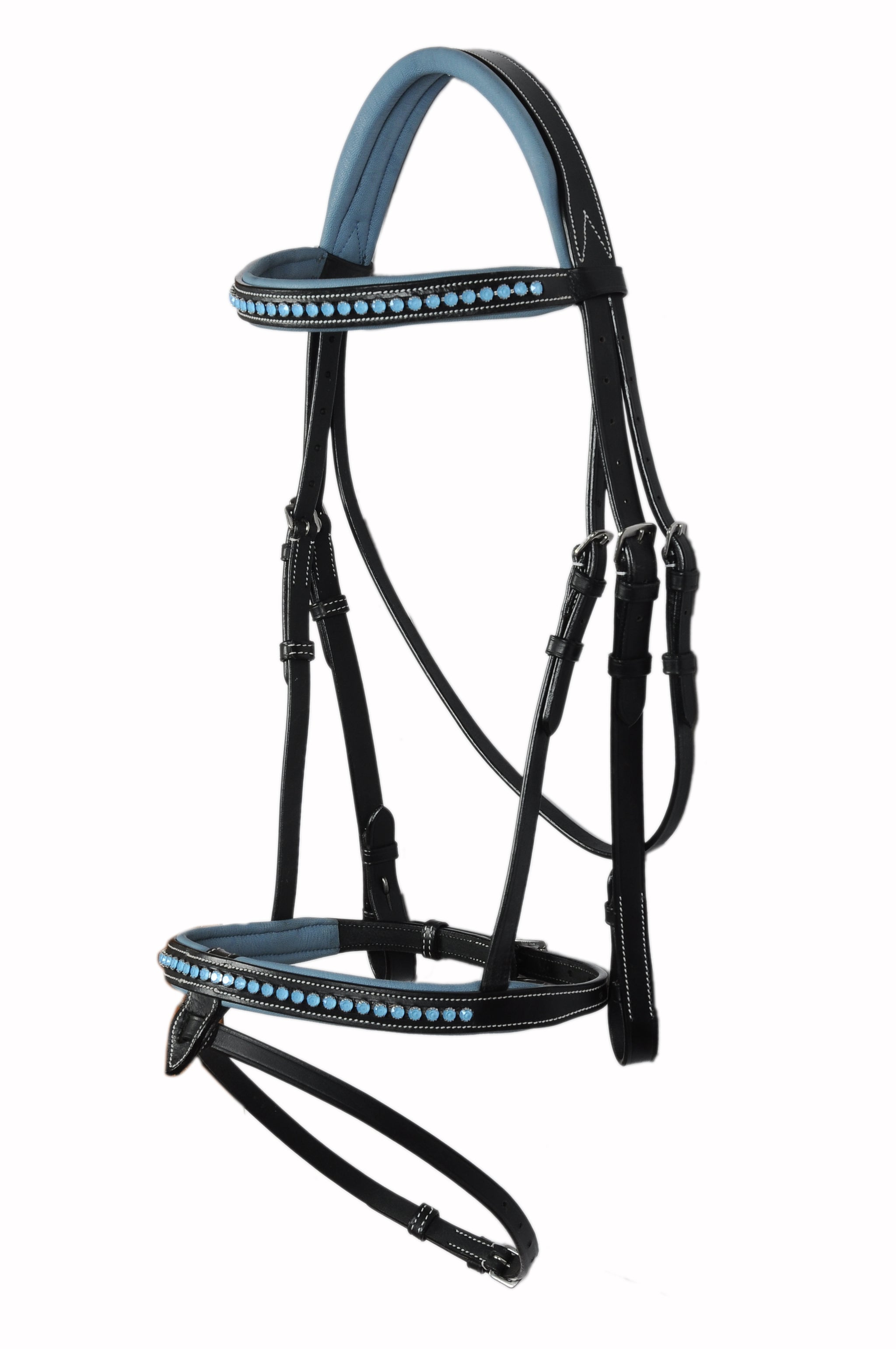 Blue Crystals Single Row Leather Show Bridle