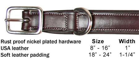Padded Fancy Stitch Dog Collar USA Leather
