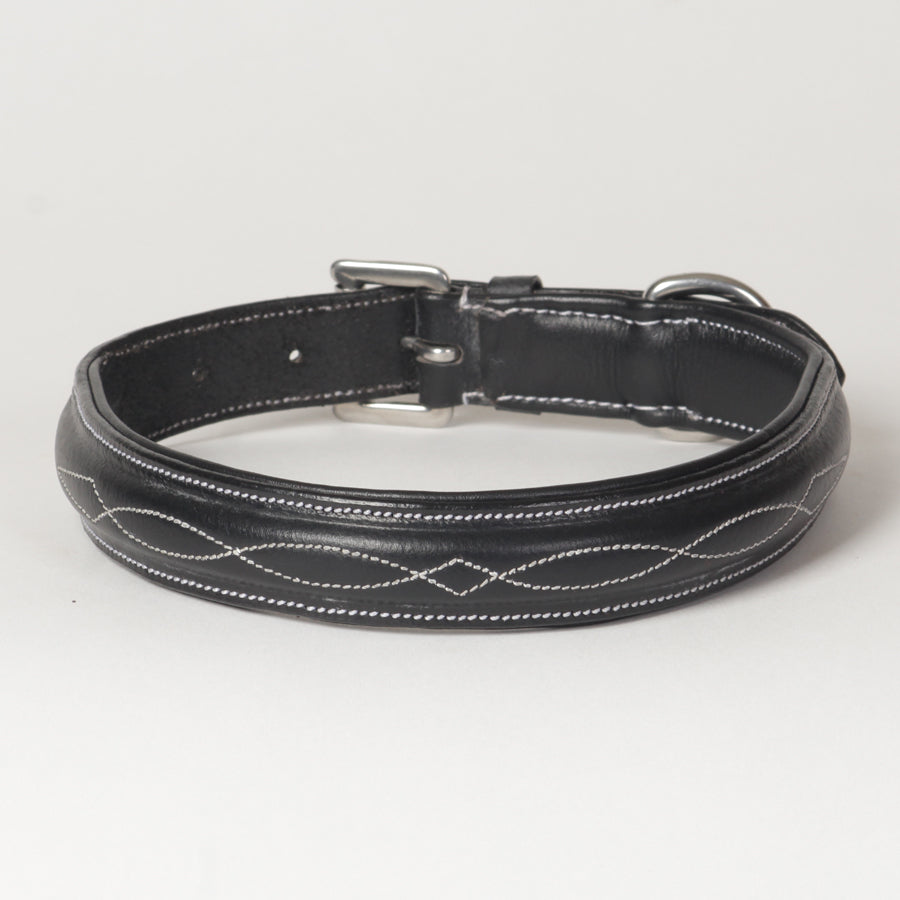 Fancy Stitch Leather Padded Dog Collar