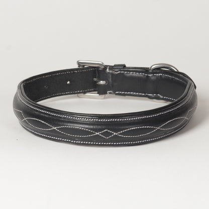 Fancy Stitch Leather Padded Dog Collar