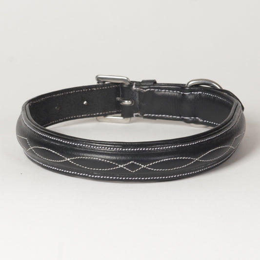 Fancy Stitch Leather Padded Dog Collar