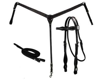 Starry Night Studded Headstall, Breast Collar and Reins Set
