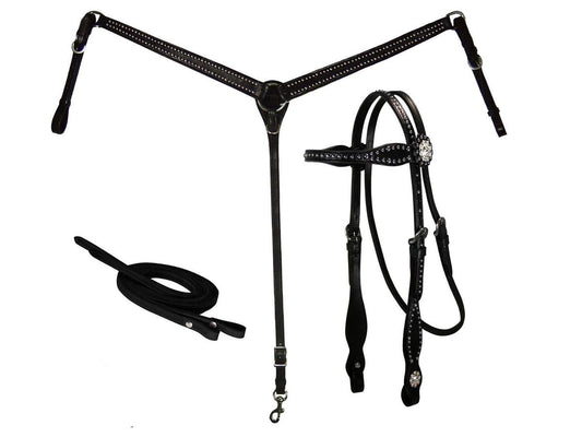 Starry Night Studded Headstall, Breast Collar and Reins Set
