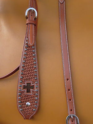 USA Leather Western Tack Headstall & Breastcollar Cross Hair On