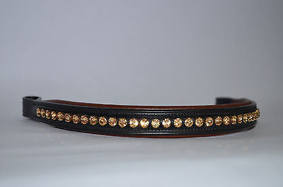 SIE- Light Gold Swarovski Crystals Studded Padded Leather Browband for Bridles