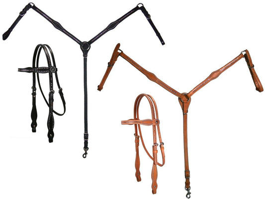 Pink Swarovski Crystal Inlaid Headstall & Breast Collar Set