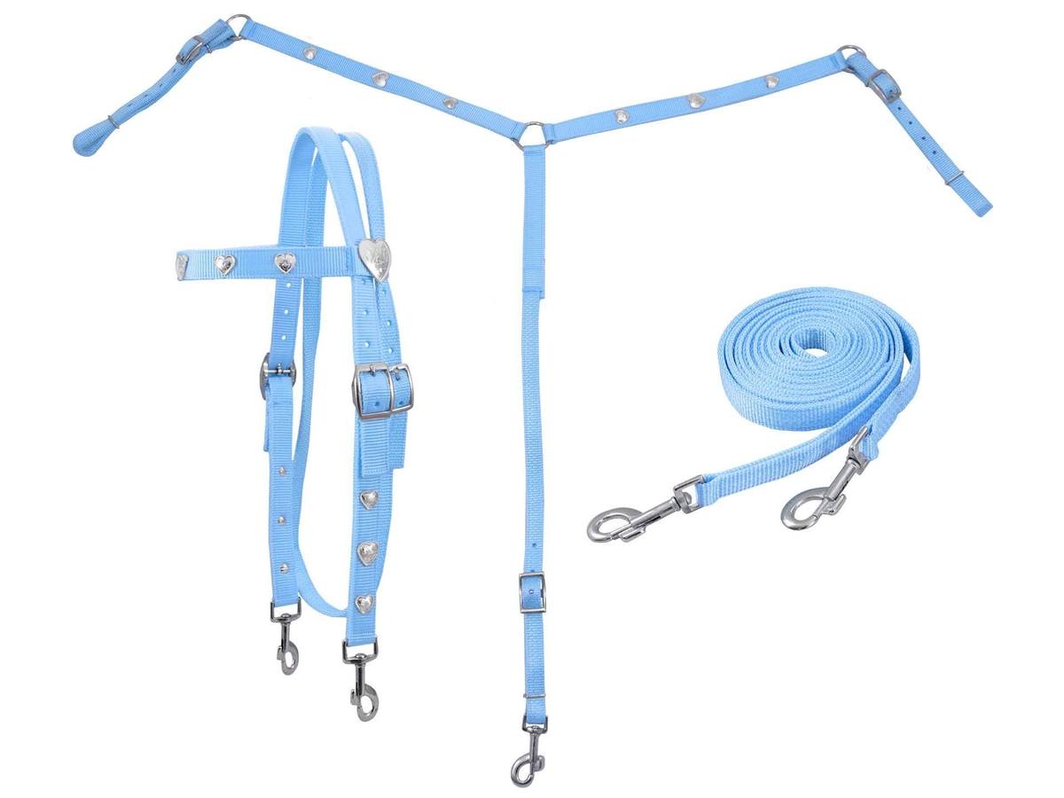 Silver Heart Nylon Headstall, Breast Collar & Reins Set