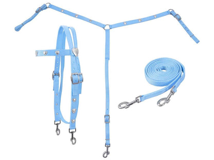 Silver Heart Nylon Headstall, Breast Collar & Reins Set