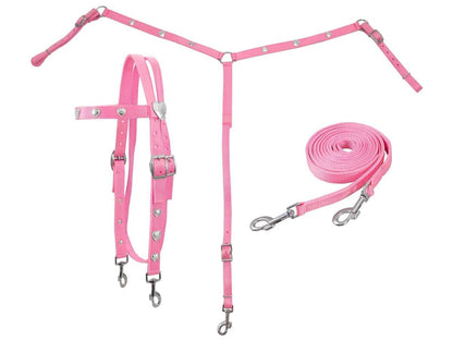 Silver Heart Nylon Headstall, Breast Collar & Reins Set