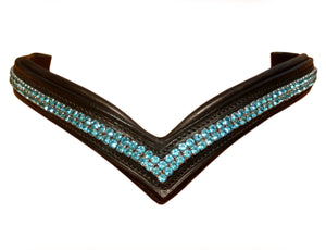 Turquoise Crytal Two Row Crystal Leather V shape browbands
