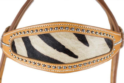 Zebra Print Inlay Leather Hair On Hedstall